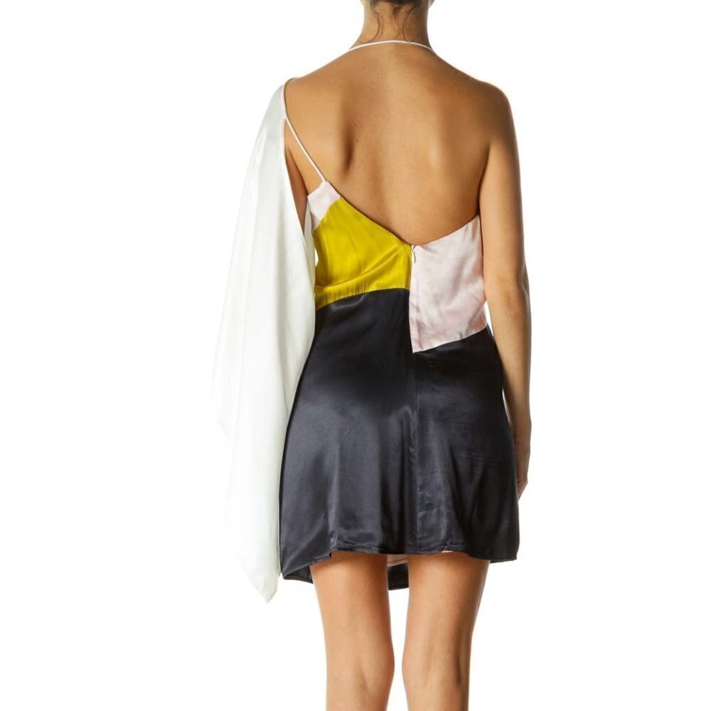 Backstage Navy Pink Green and White One Shoulder Dress - Picture 3 of 3